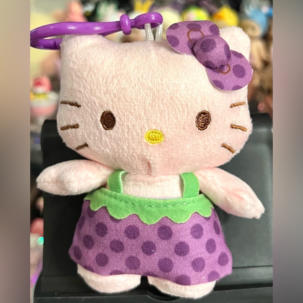 Sanrio Hello Kitty in Purple Grape Dress Plush Dangler Bag Charm Clip Accessory